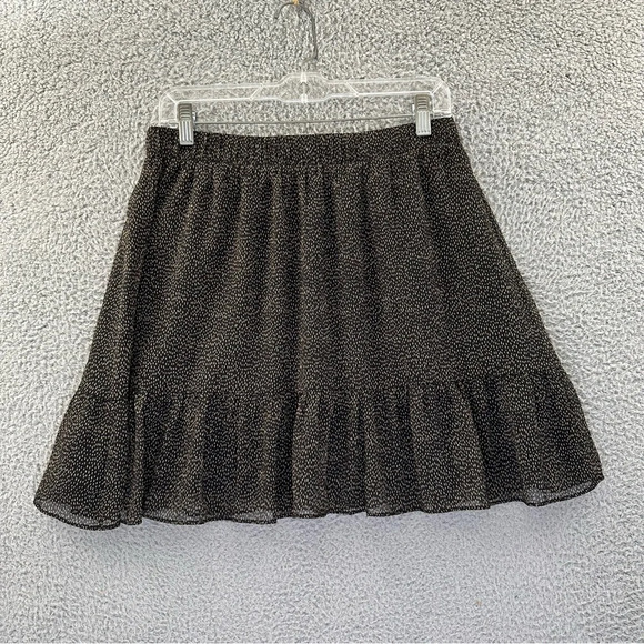 LOFT Pull On Gathered Ruffle Skirt‎ Black Tan Women's Medium - Picture 1 of 8